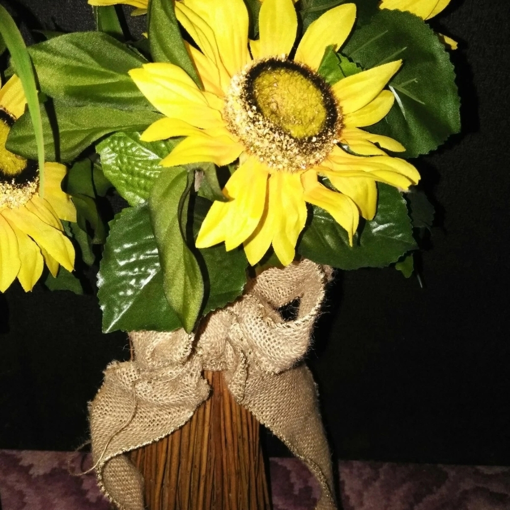 Sunflower Arrangement in Rustic Vase Tall Handmade